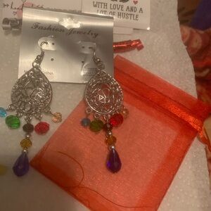 Chic Silver Dangle Earrings with Multicolor Accents